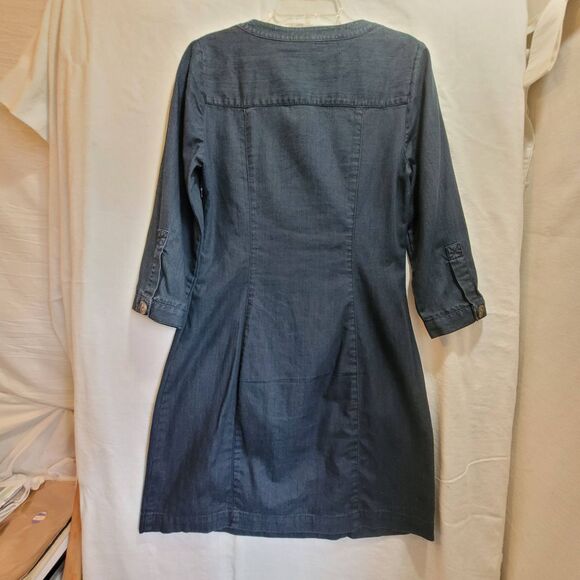 Boden Denim Shirt Dress Shift Womens 4 Dark Wash Long Sleeve Casual Button Knee - Picture 7 of 13